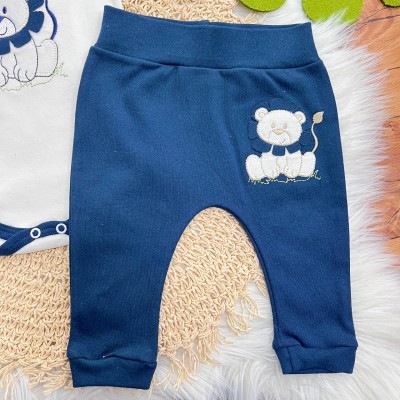 Conj. de Malha 3 peças - Leãozinho e Safari - Off White e Marinho